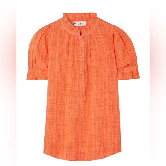 APIECE APART Los Altos Ruffled Cotton Voile Blouse Orange Small Cottage Core - Picture 3 of 12